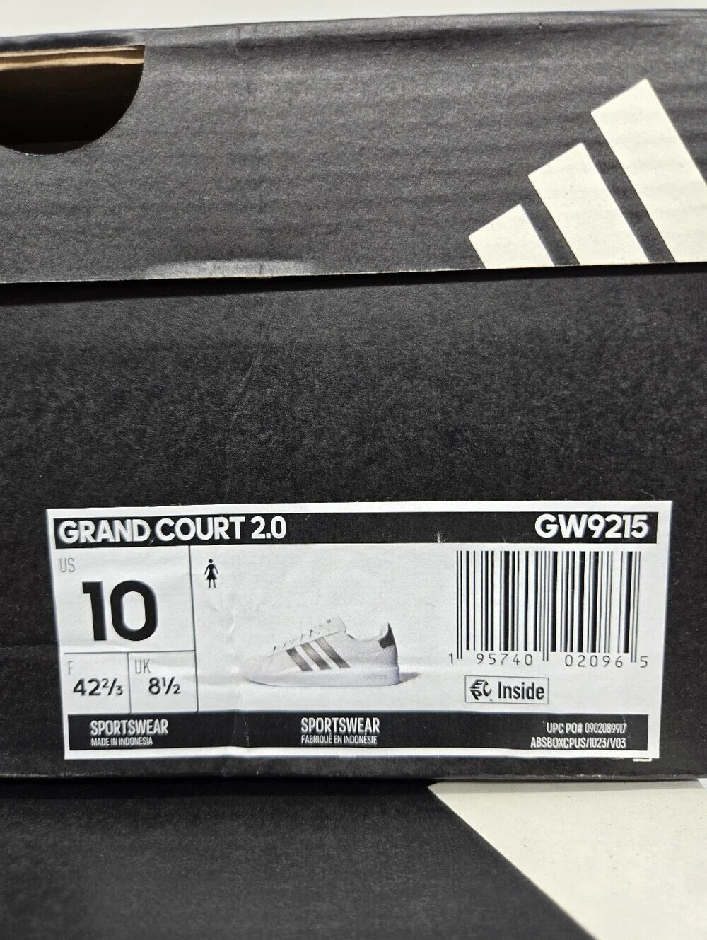 adidas Women's Grand Court GW9215 White Platinum Metallic Tennis Shoes Size 10